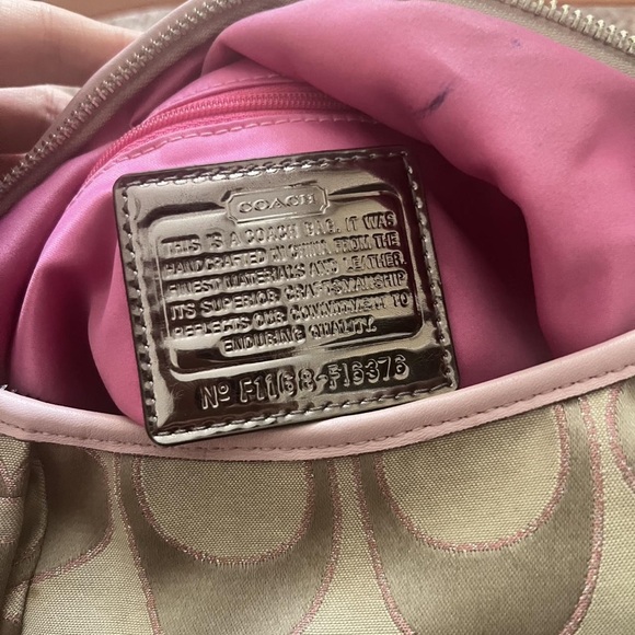 Coach Khaki Signature Hobo with Pink Trim and Tan Strap - Picture 6 of 6